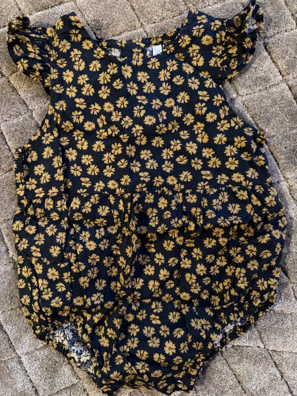 Rylee + Cru Navy Romper with Mustard Floral Print 2/3T
